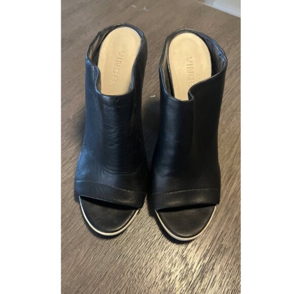 VINCE LEATHER OPEN TOE WOODEN HEEL BOOTIE 9.5 - Picture 2 of 6